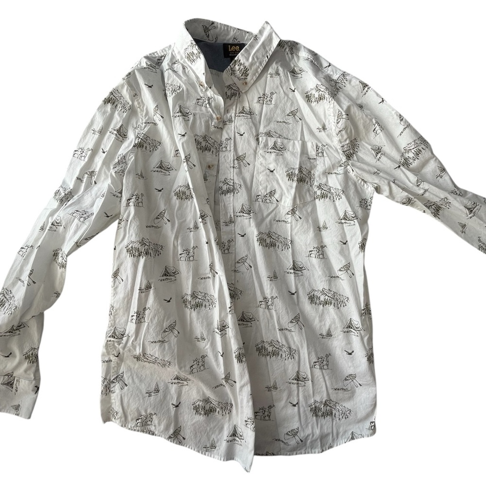 Lee Long Sleeve Button Down Cotton Top Nature Camping Print